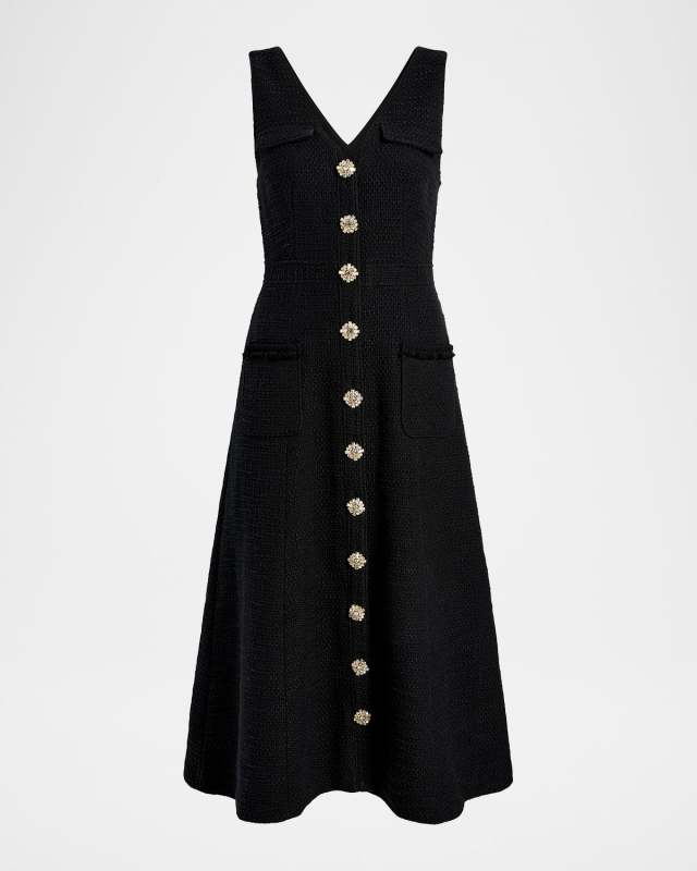 Linda Buttoned Tweed Midi Dress